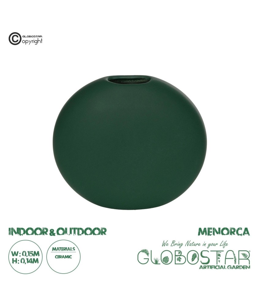GloboStar® Artificial Garden MENORCA 21292 Διακοσμητικό Κεραμικό Βάζo Πράσινο Π15 x Μ15 x Υ14cm
